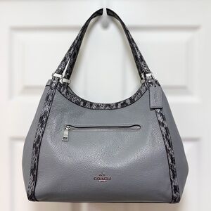 Coach Kristy Granite Grey Pebbled Leather Python Trim Shoulder Bag NWOT